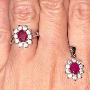 BNIB 925 Silver, Cubic and Ruby Sapphire Set